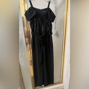 NWT ShelbyNites off shoulder jumpsuit with sequins Bodice & self tie sash size 8